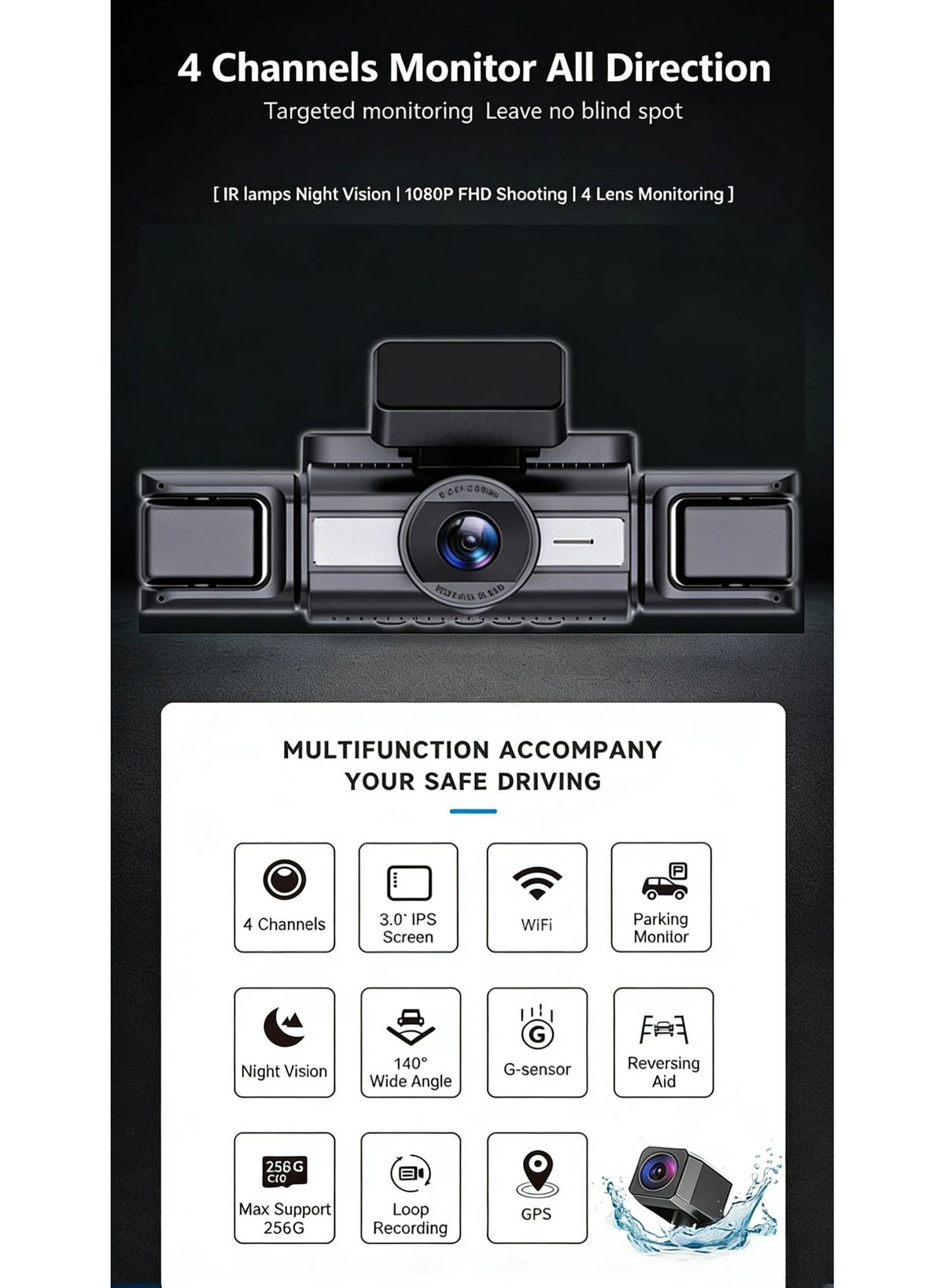 4 Channel Dash Cam - 2.5K+1K+1K+1K