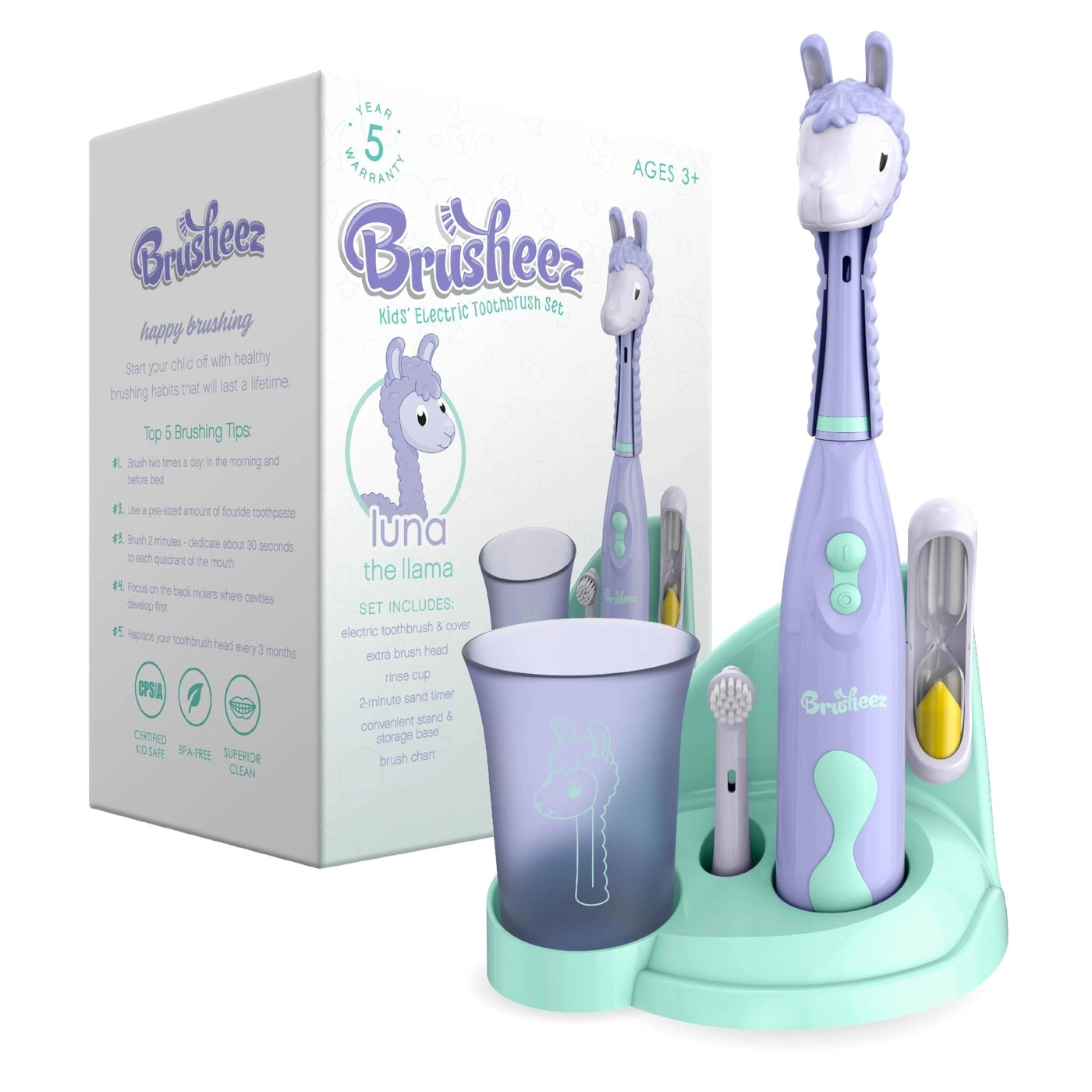 Kids’ Electric Toothbrush Set - Ages 3+ 2 Brush Heads 2-Minute Timer