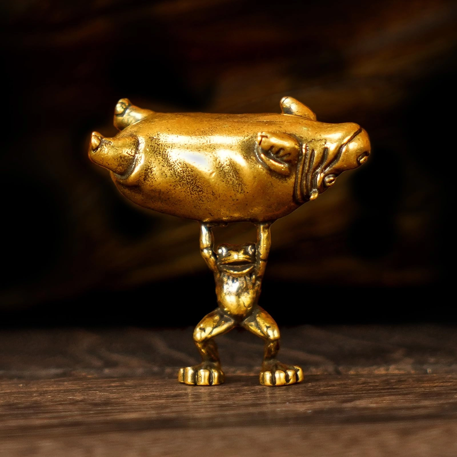 Frog & Hippo Sculpture - Brass