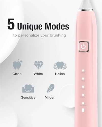 Sonic Electric Toothbrush - 6 Brush Heads 5 Modes 2 Minute Timer