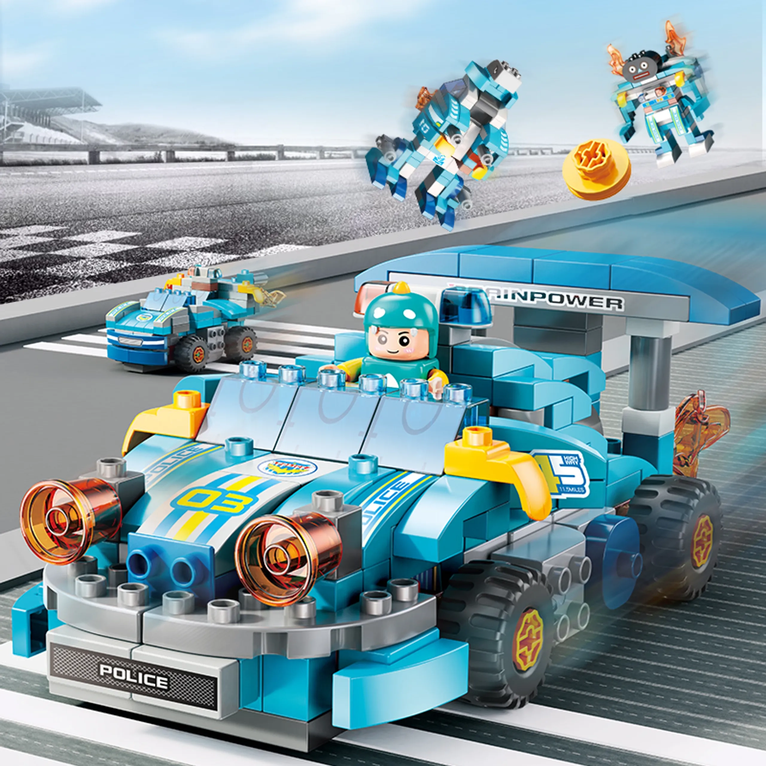 Changeable Racing Big Building Block Set - Police 182 pcs