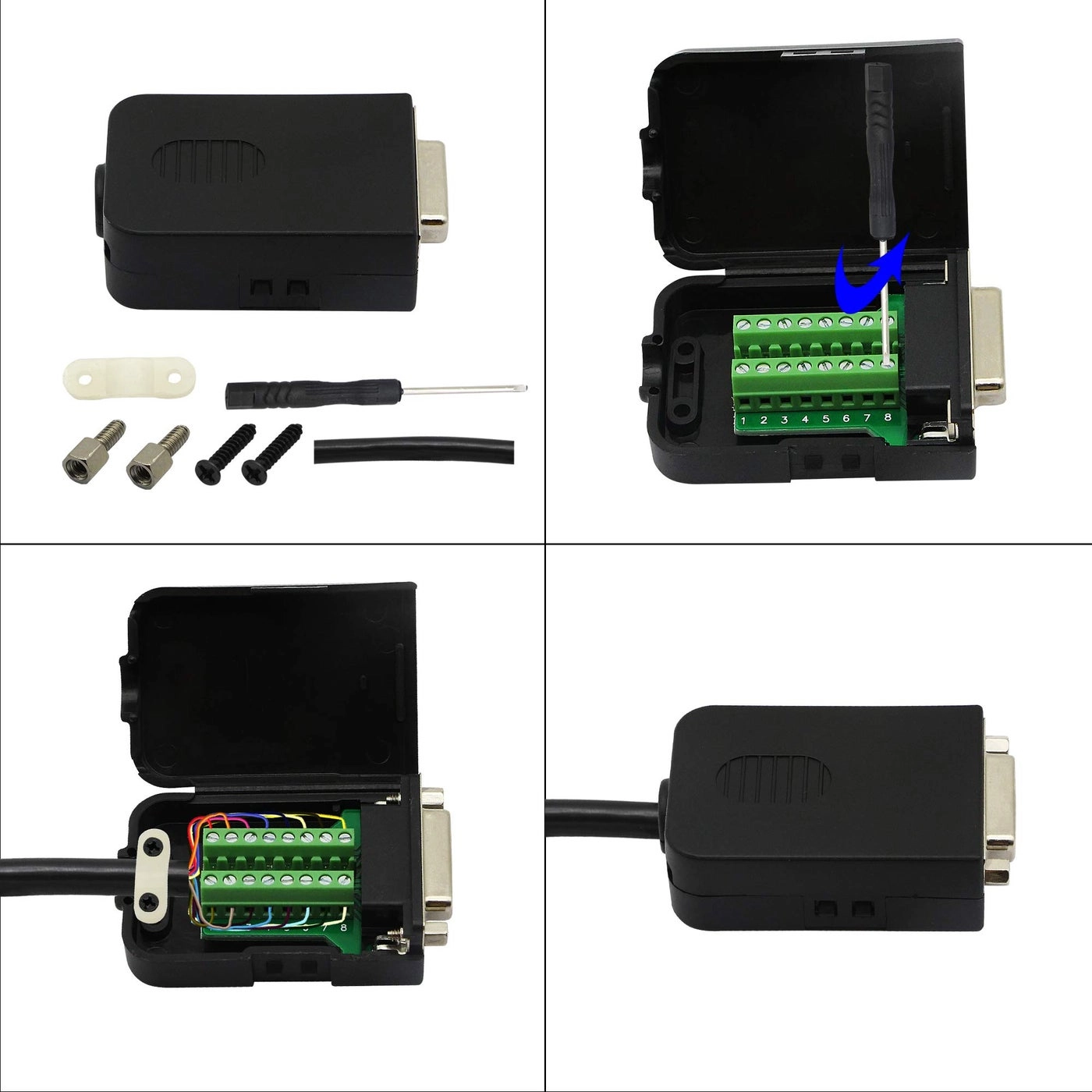 DB15 Breakout Connector - Serial Female Screw Terminal Plastic Case