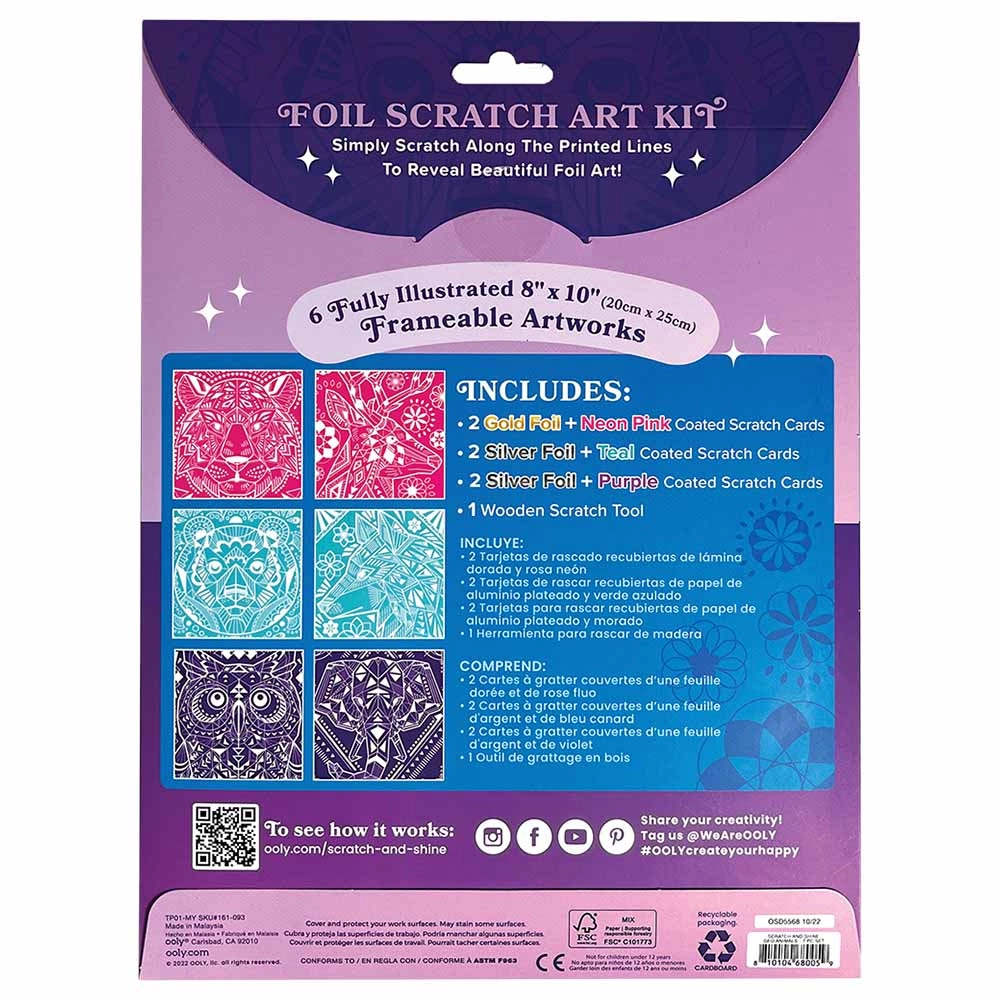 Scratch & Shine Foil Scratch Art Kit - Geometric Animals - 6 pcs 6+ years