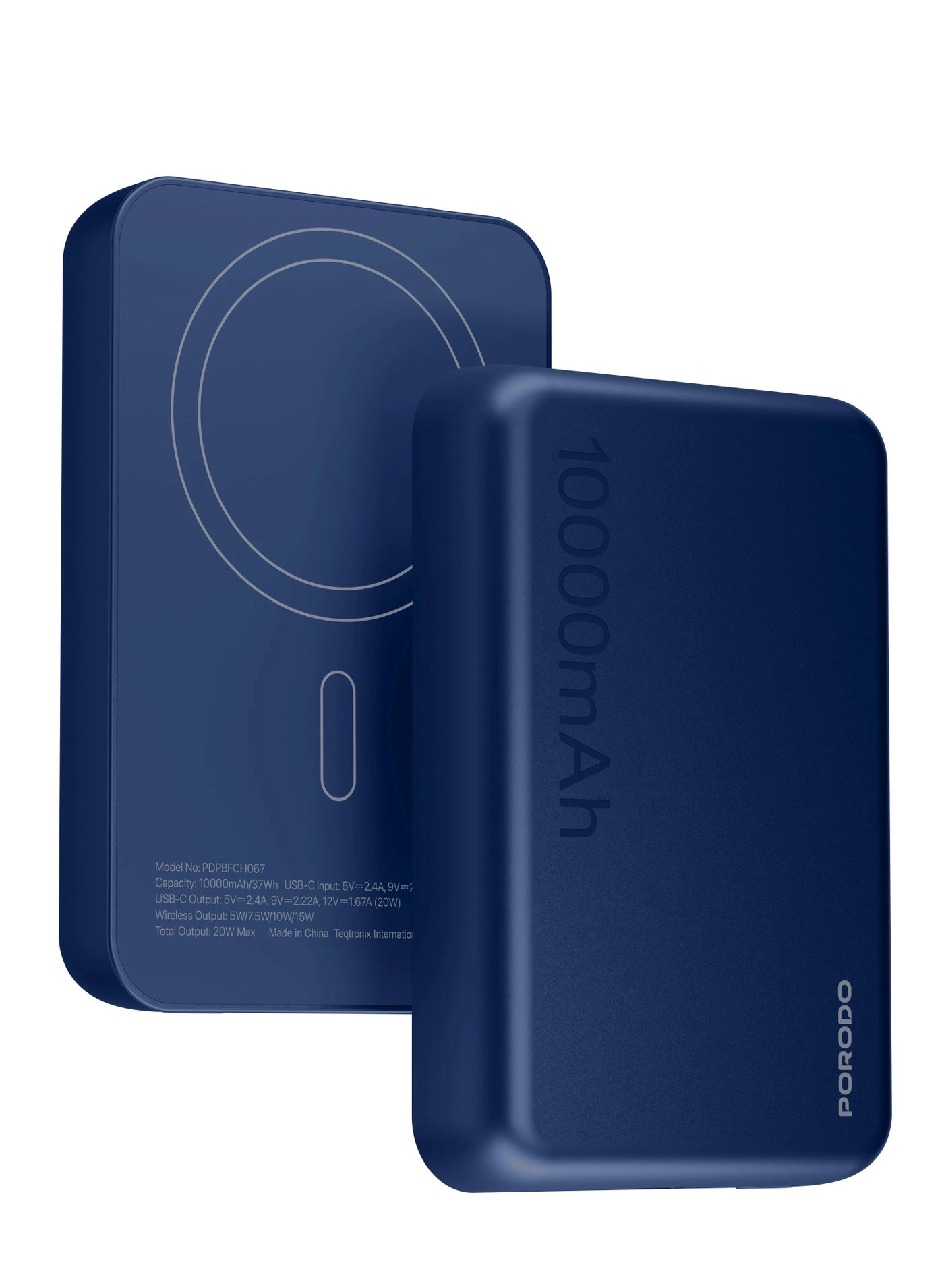 Porodo PDPBFCH067BU - 10000mAh 20W Fast charging Wireless 1 Type-C