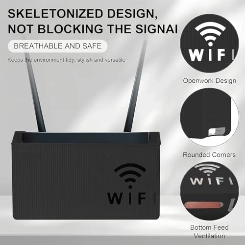 WiFi Router Wall Mount Box - 24.5 x 6 x 14 cm Black