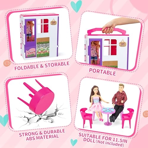 Doll House - Portable Foldable 60+ Pcs 2 Dolls