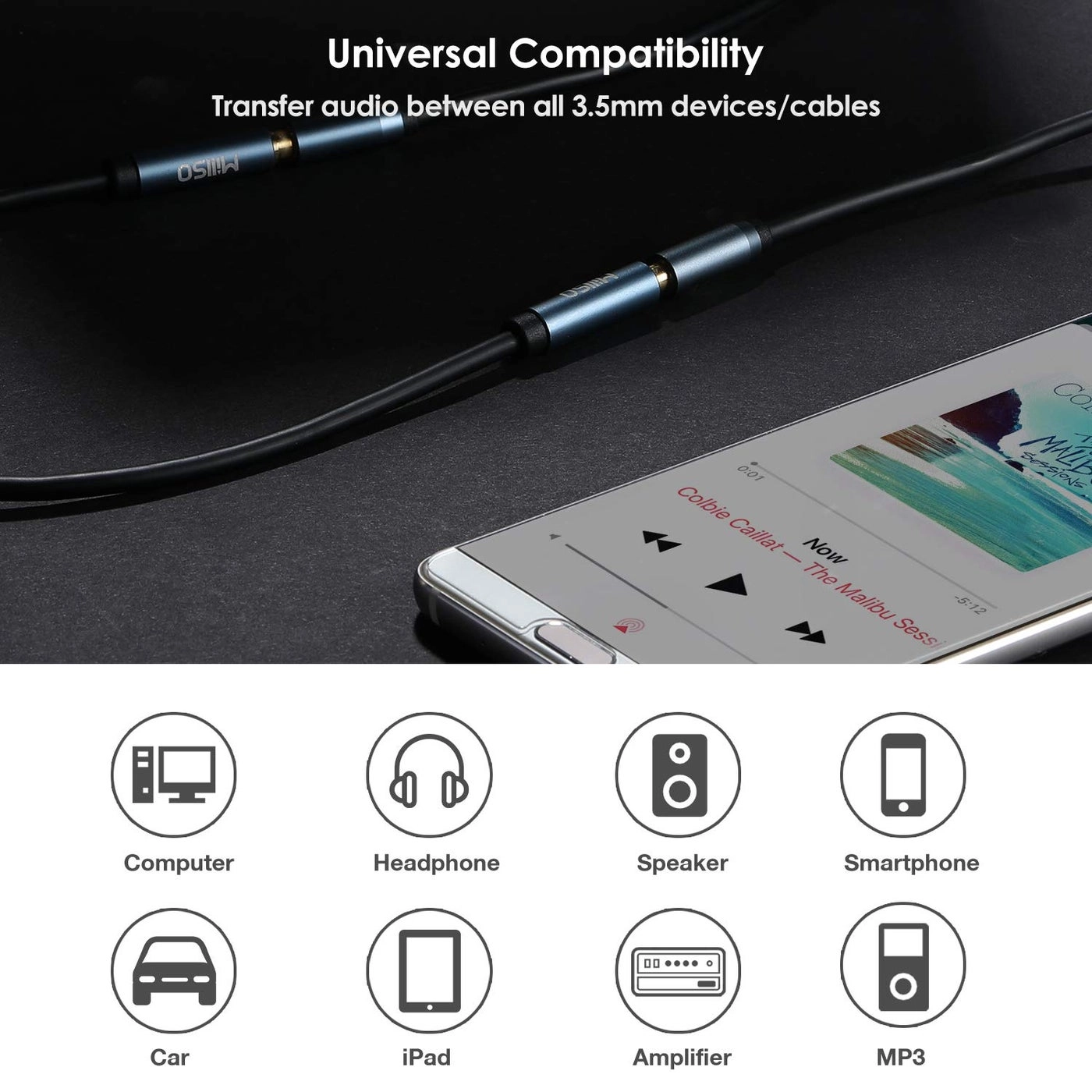 1/8" 3.5mm Female to Female Adapter Cable TRS - 15cm/6inch