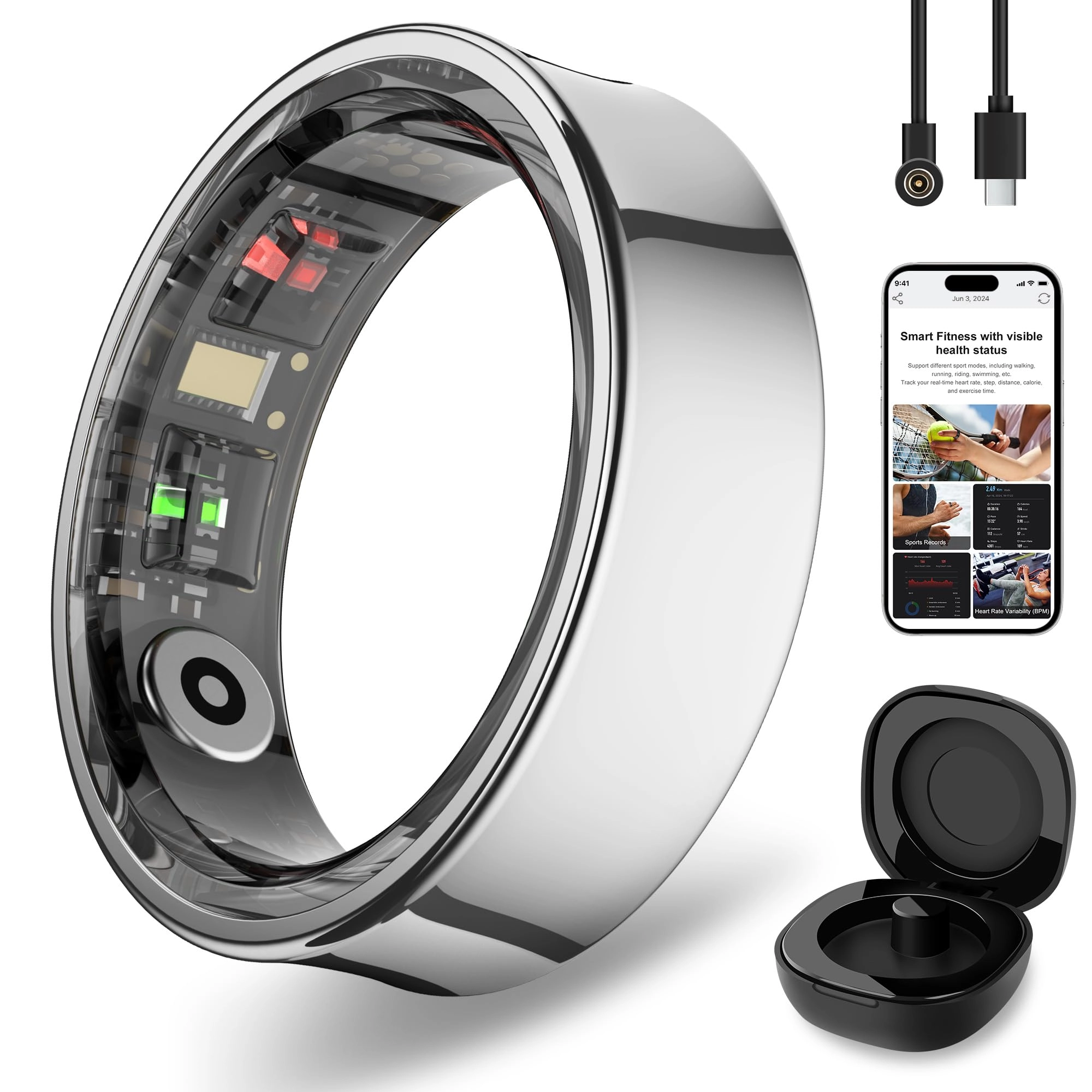 APOBATK Smart Ring - Heart Rate Sleep Tracking IP68 Waterproof