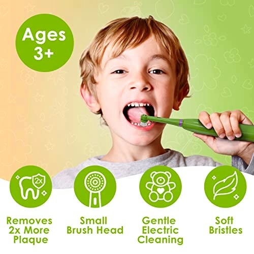 Kids’ Electric Toothbrush Set - Ages 3+ 2 Brush Heads 2-Minute Timer