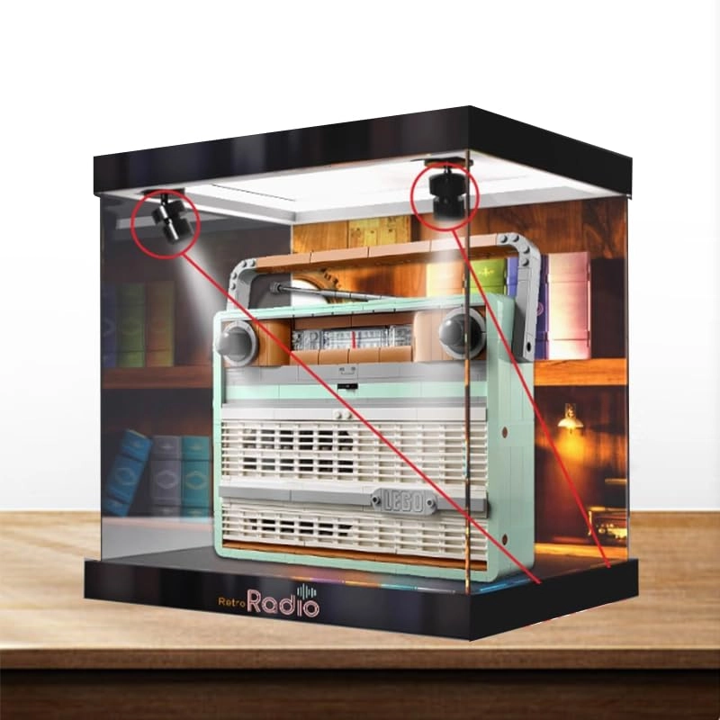 Lego Icons Display Case (10334) - 25x15x30cm Black Bottom+top Light