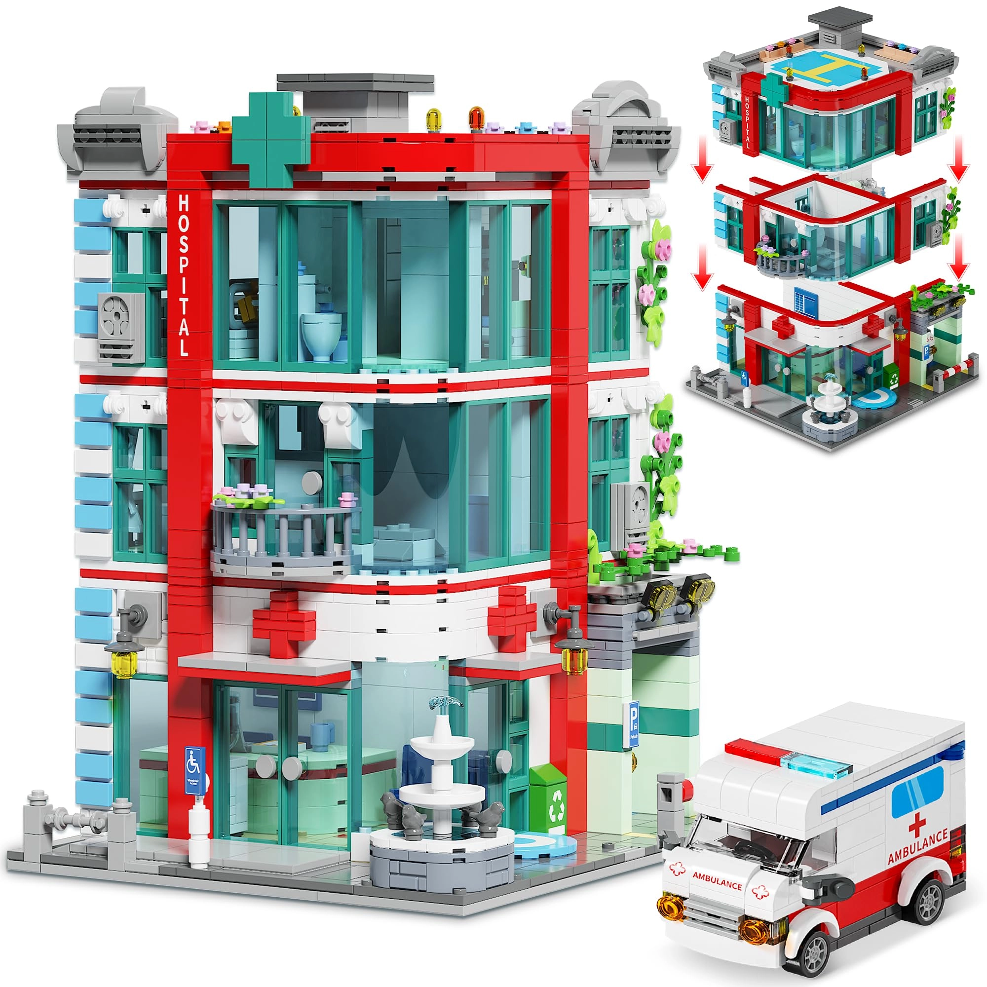 Bilinavy City Hospital Building Block Set - Ambulance Miniature Hospital World