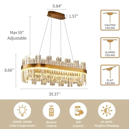 Rectangle LED Crystal Chandelier - 3 Colors Dimmable
