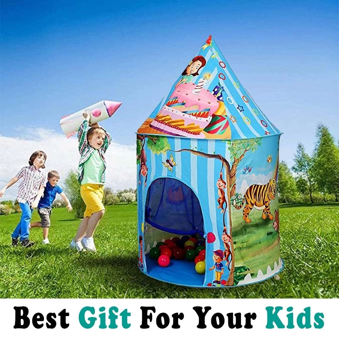 Jungle Theme Play Tent - 140cm x 135cm x 70cm Blue with Jungle Theme