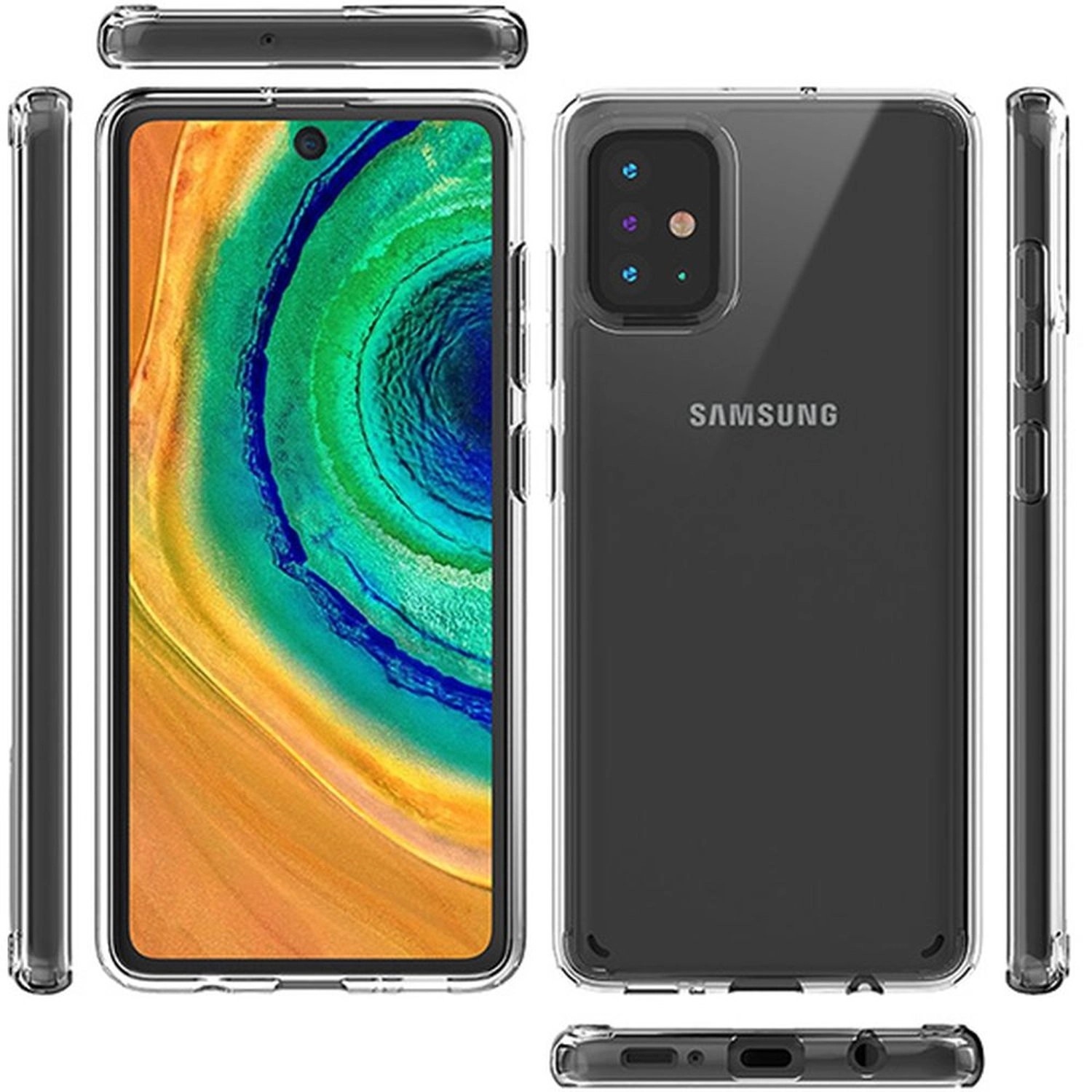 Clear Tempered Glass Screen Protector + Back Protector for Samsung A51