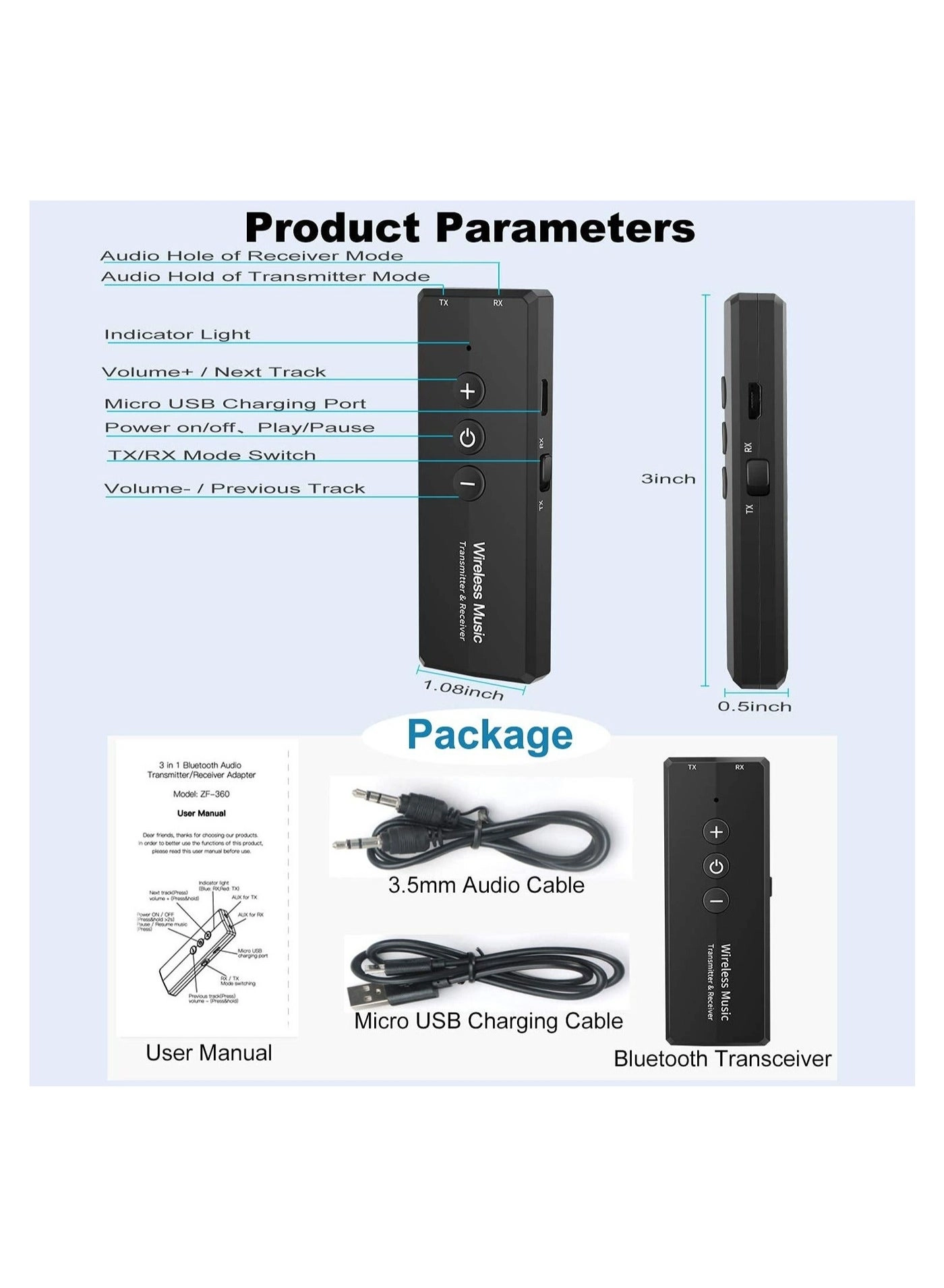 Bluetooth Aux Adapter - Bluetooth 5.0 3.5mm USB charging
