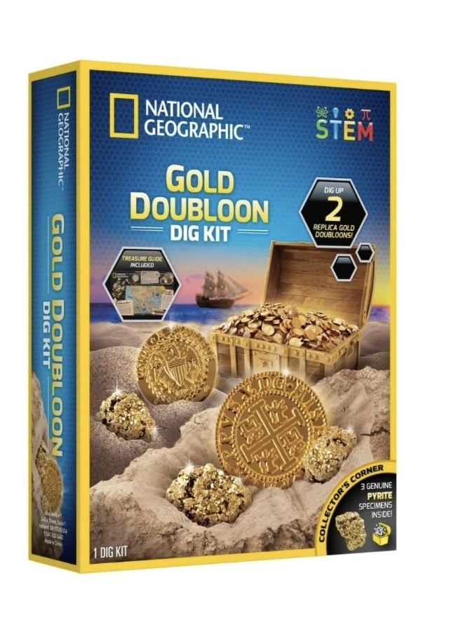 Gold Doubloon Dig Kit - 2 replica gold doubloons 3 real pyrite specimens