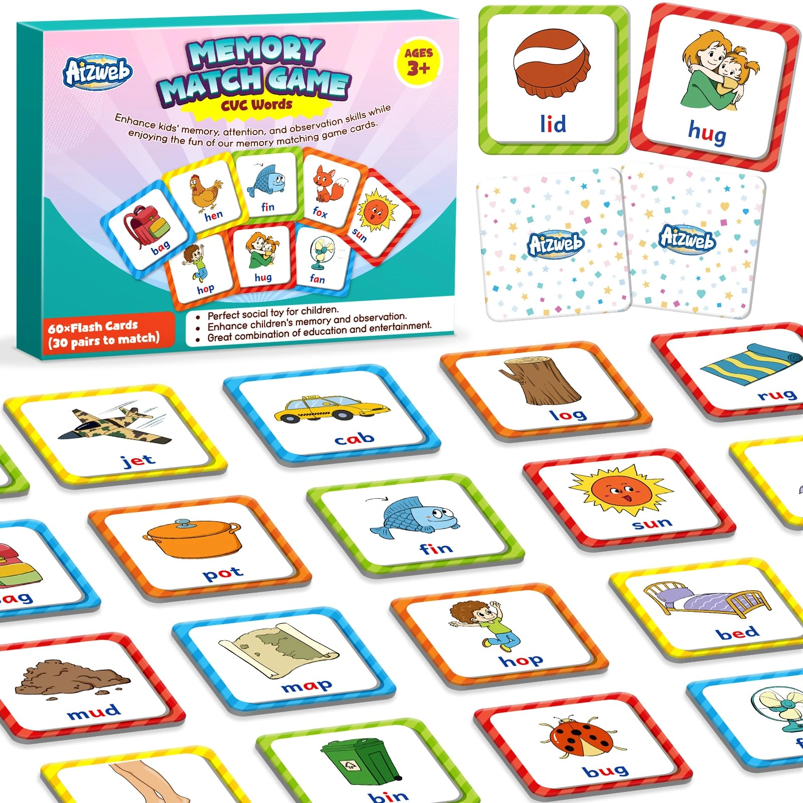 Aizweb CVC Word Match Game - ages 3-6 60 pieces
