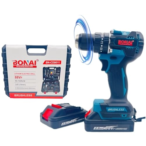 88V Brushless Cordless Electric Drill Set - 100 Newton Meters 2500 RPM