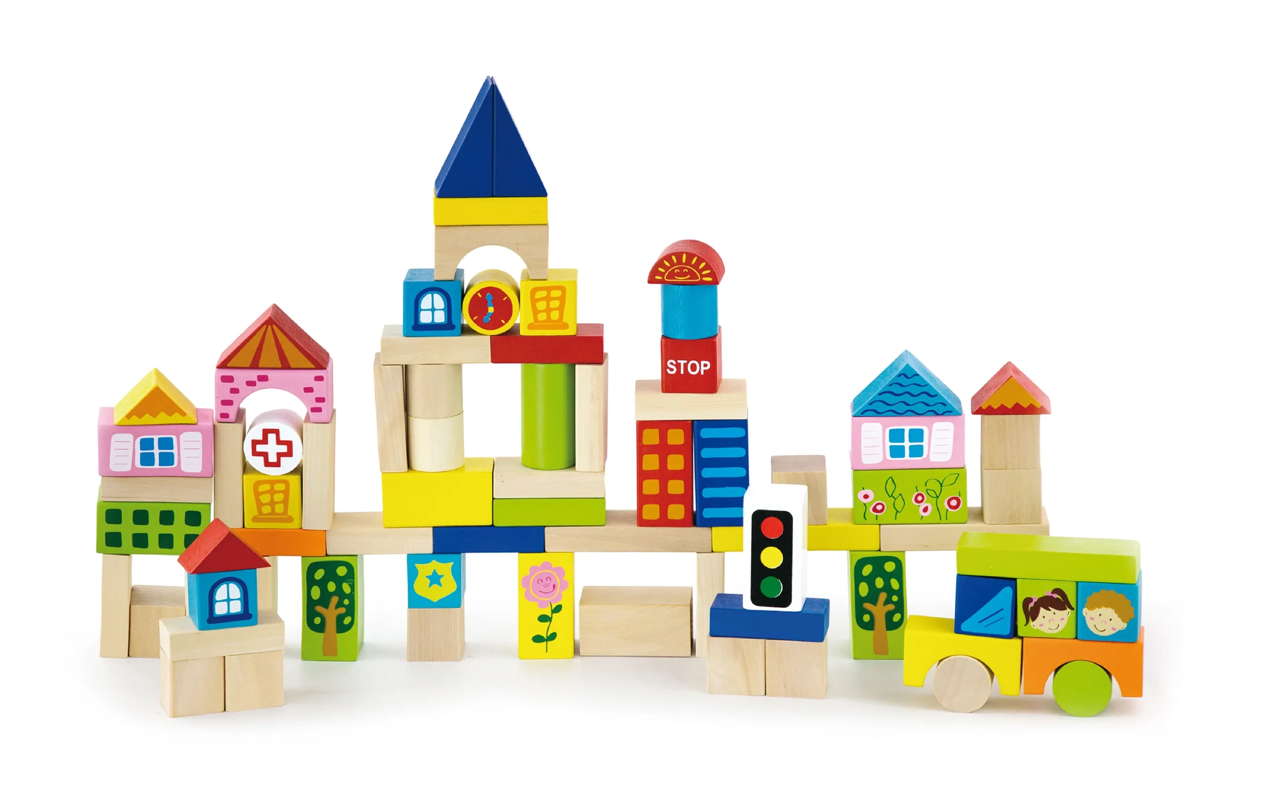 VIGA Wooden City Blocks - City Theme 75pcs