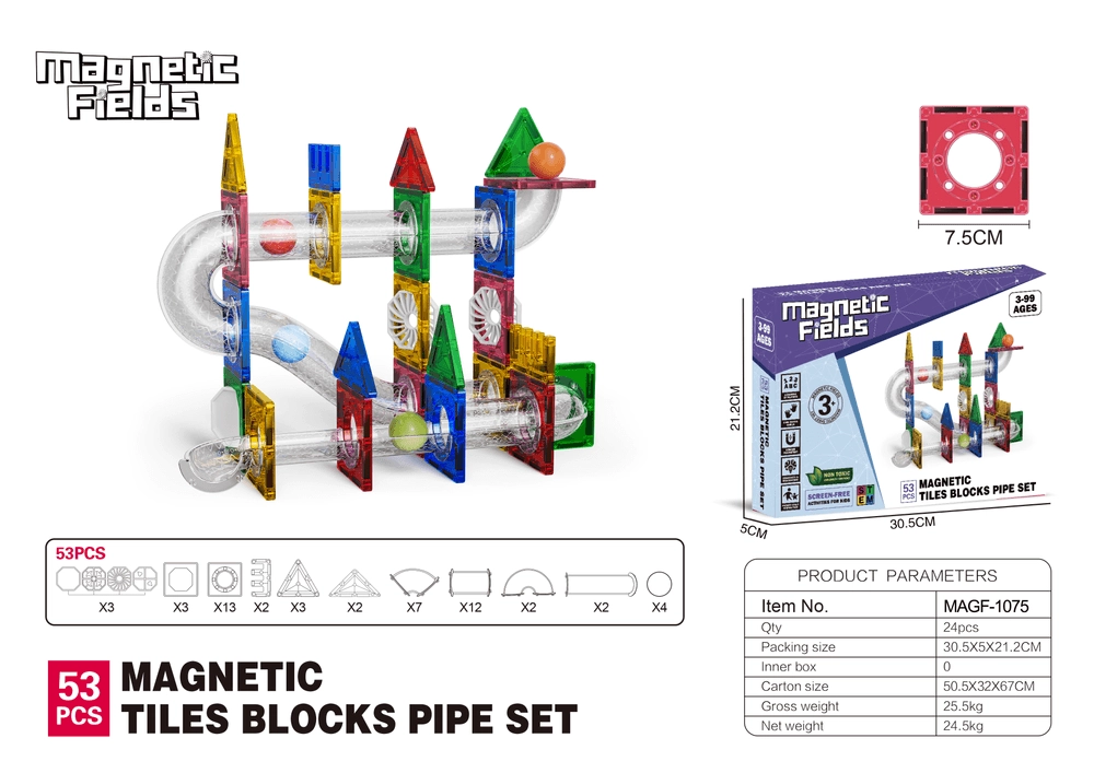 Magnetic Tiles Blocks Pipe Set - 53 pcs