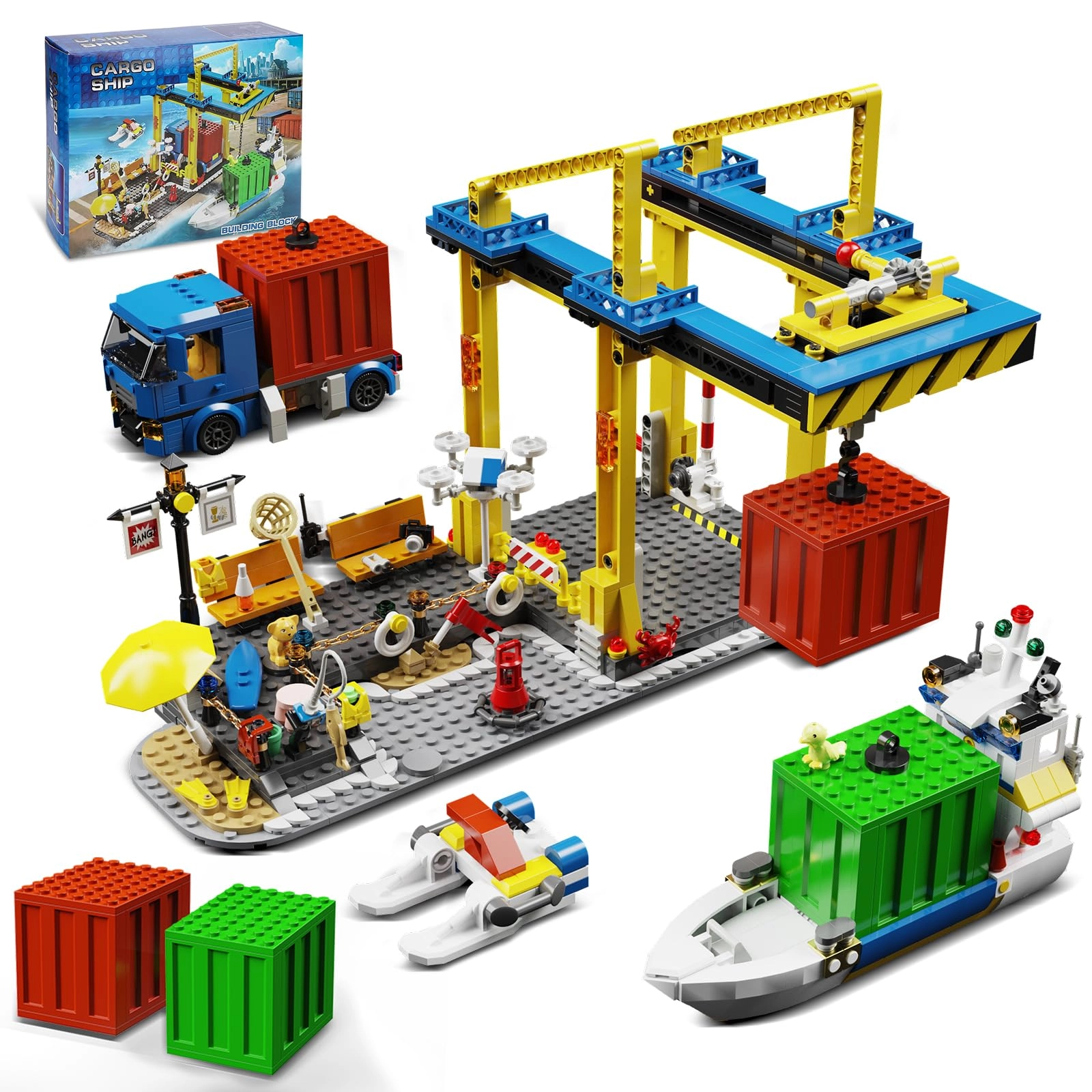 HSANHE Seaside Harbor - Compatible with Lego Container Crane and Truck