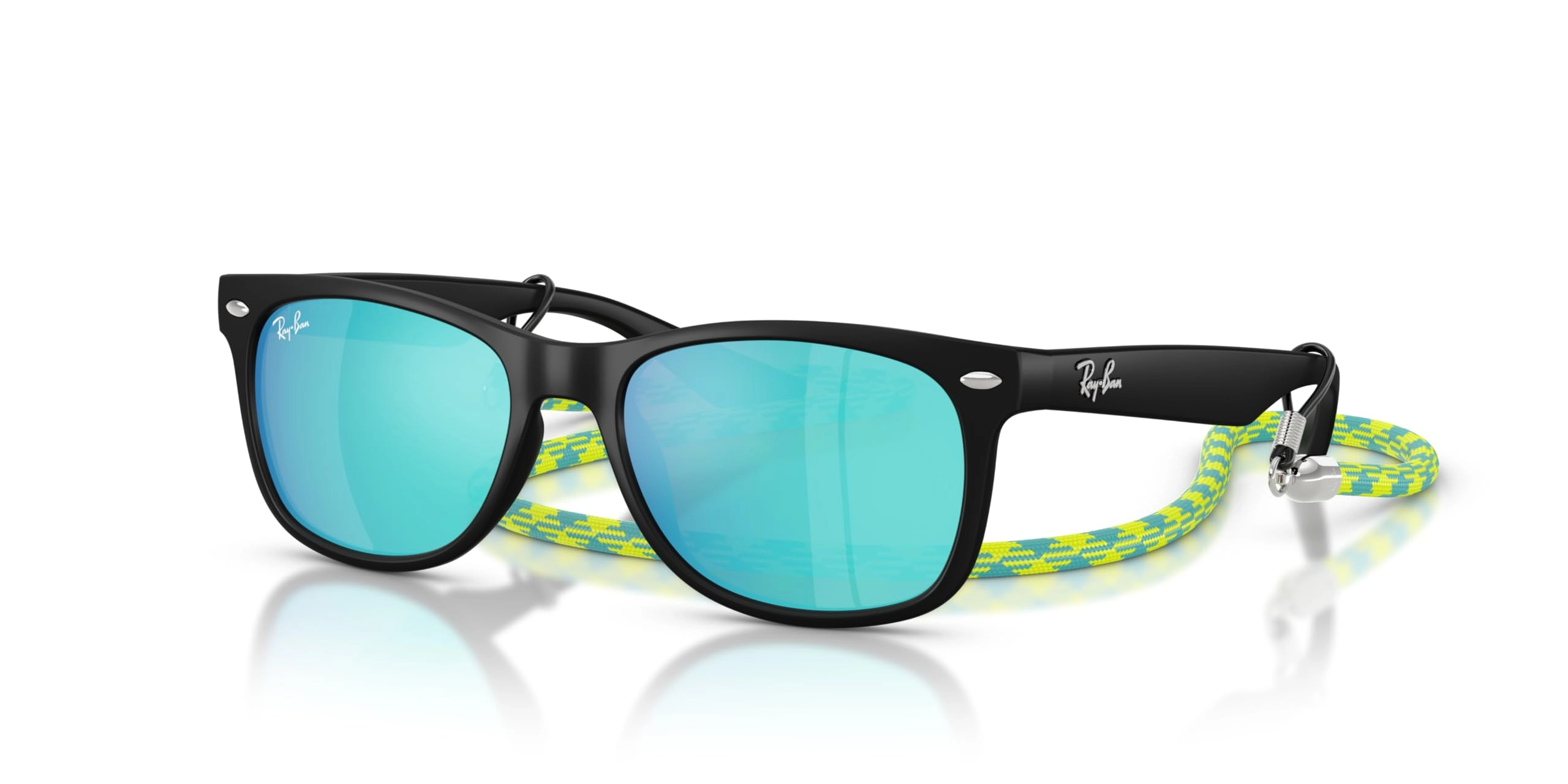 RJ9052S New Wayfarer - 47 millimeter Rubber Black/Light Green Mirrored Blue