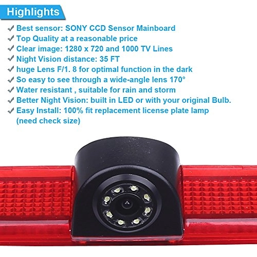 Brake Light Reversing Camera + Rear View Mirror Monitor - Night vision 628 x 586 pixels
