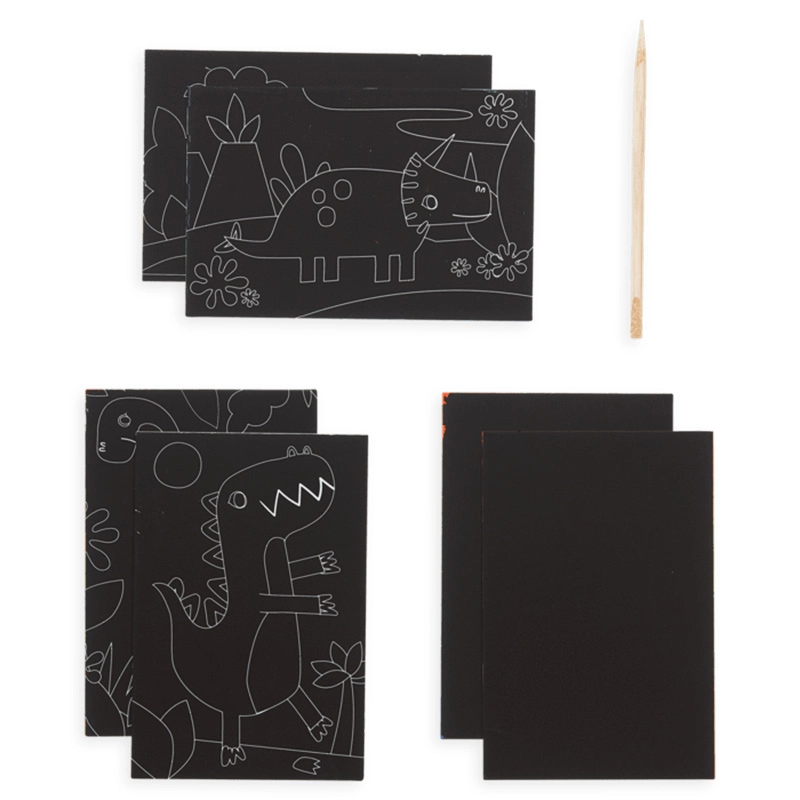 Mini Scratch & Scribble Art Kit - 4 illustrated scratch cards (4 x 6 inches) 2 rainbow DIY blank scratch cards (4 x 6 inches) 1 wooden stylus