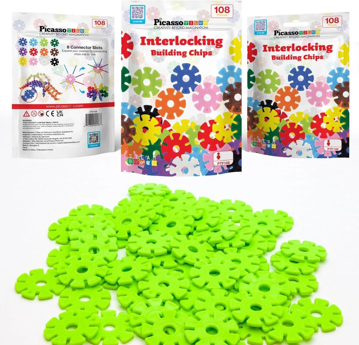 Magnetic Interlocking Building Chips - 108 pcs