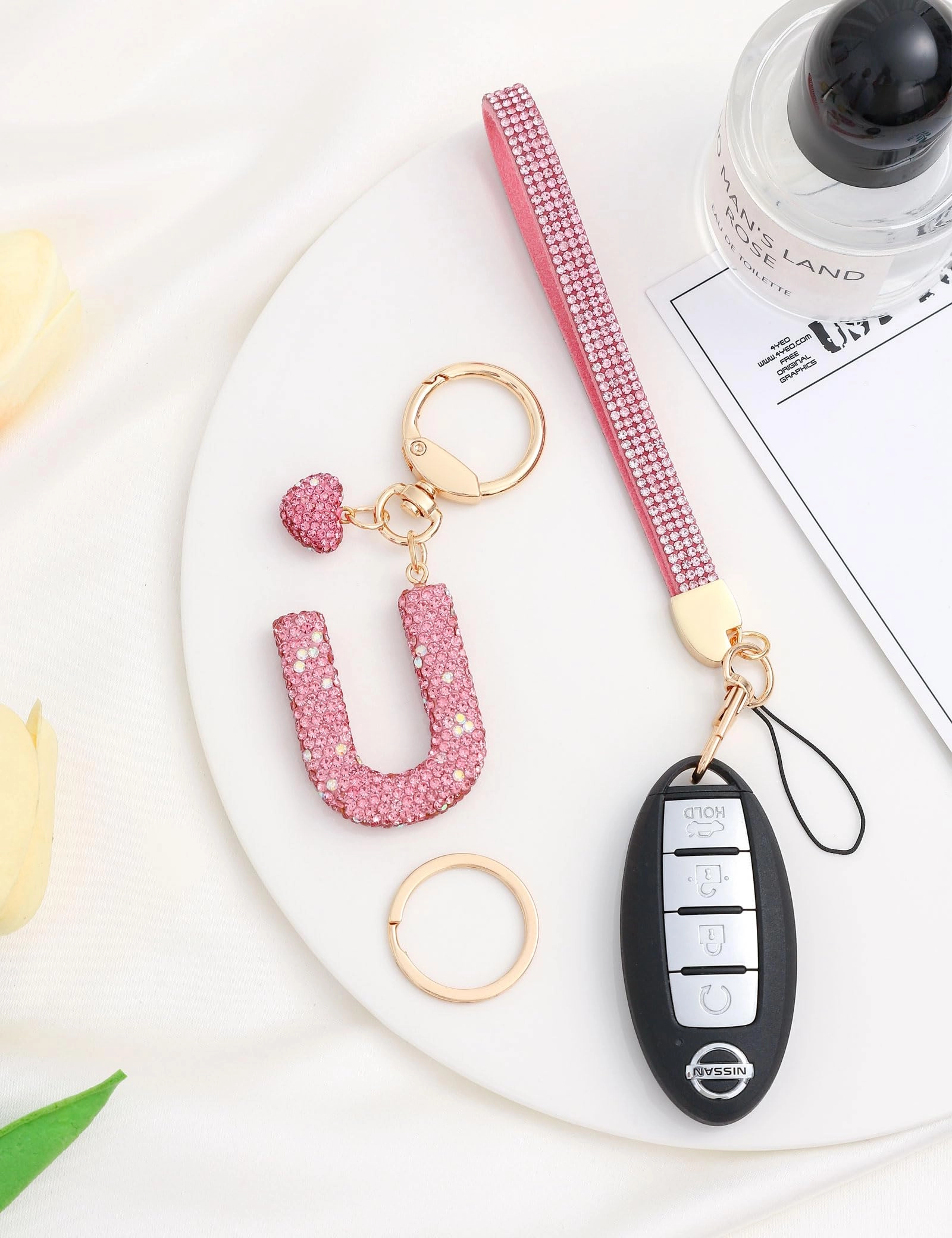 Initial Keychain - L Purple Rhinestone