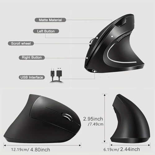 Vertical Ergonomic Optical Mouse - Bluetooth Wi-Fi