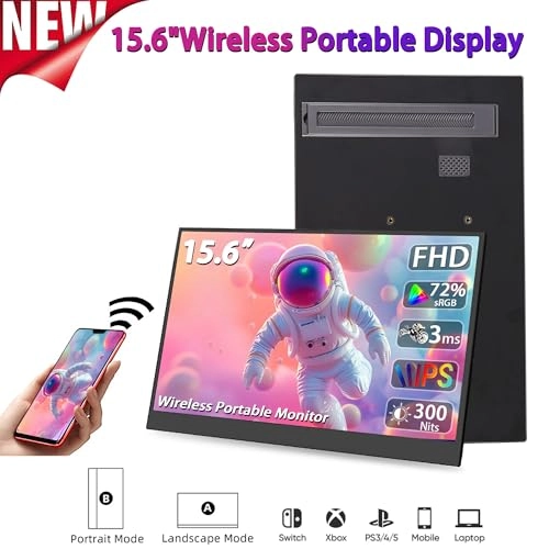 Wireless Display Portable Monitor - 1080P 15.6 inch
