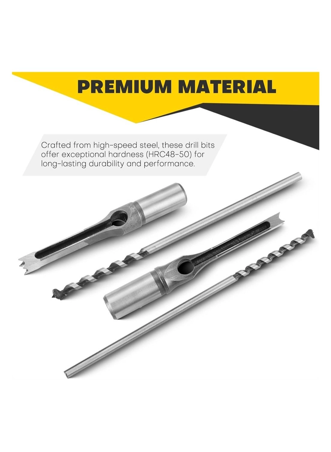 Square Hole Drill Bit Set - 1/4” 5/16“ 3/8" 1/2" 9/16" 5/8" 3/4" 7 Pack