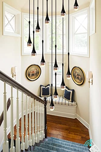 12 Light Black Raindrop Crystal Chandelier - 120''/305cm High Ceiling Dimmable LED