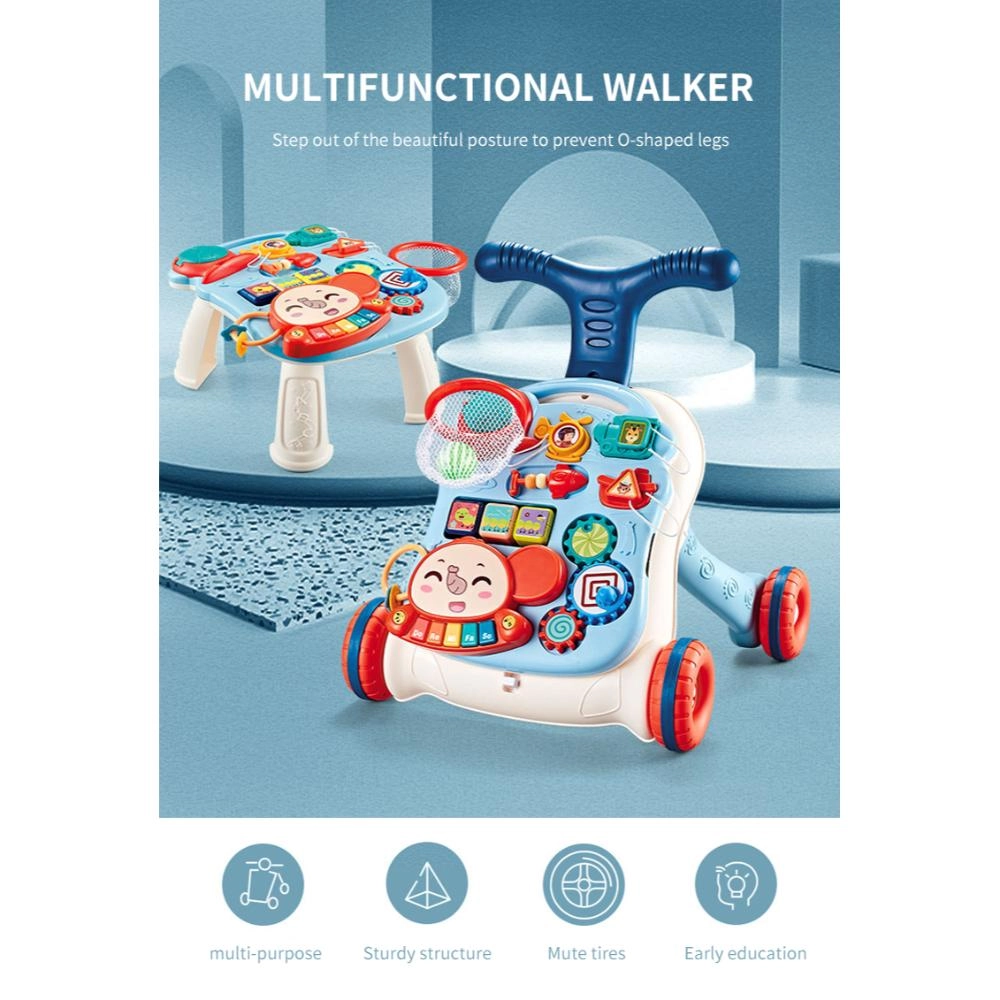 3-In-1 Baby Walker Rotating Chair & Table Playset - Pink Suitable for 6 months and above