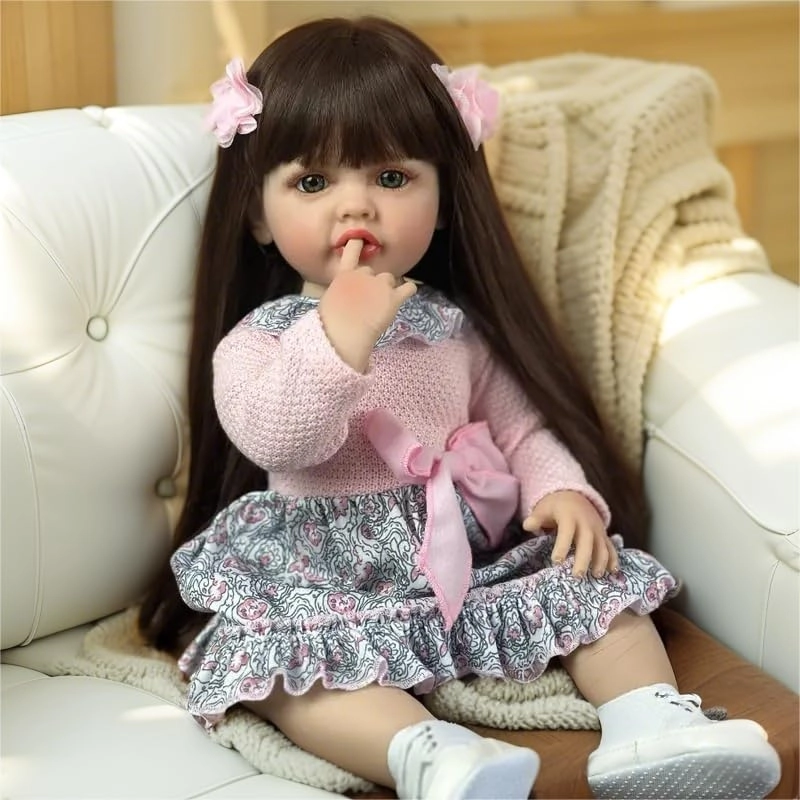 Reborn Baby Doll - 22inch 55cm Vinyl Silicone Girl Long Hair Ages 3+