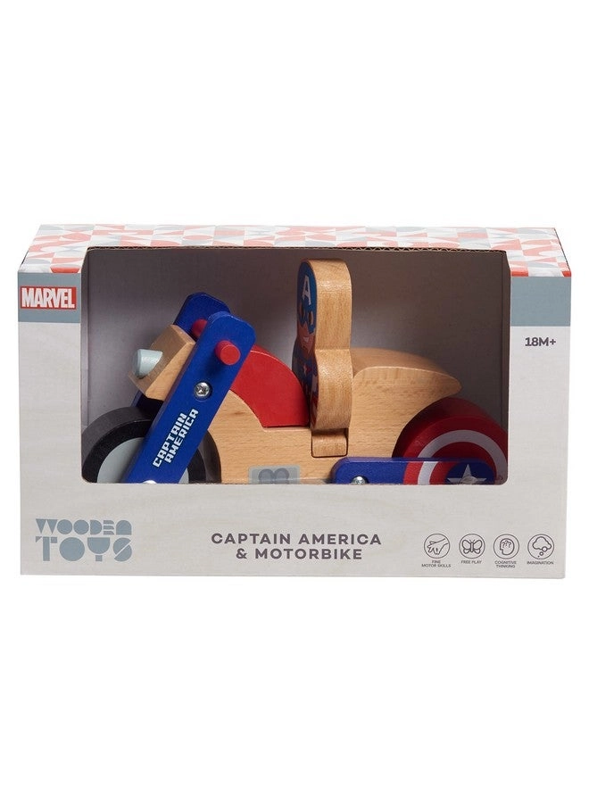 Disney Wooden Toys - Captain America + Motorcycle