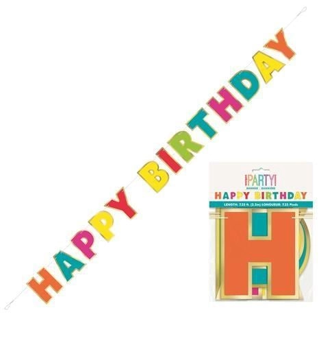 Party Zone Happy Birthday Banner - Gold Foil Rainbow 7.25ft