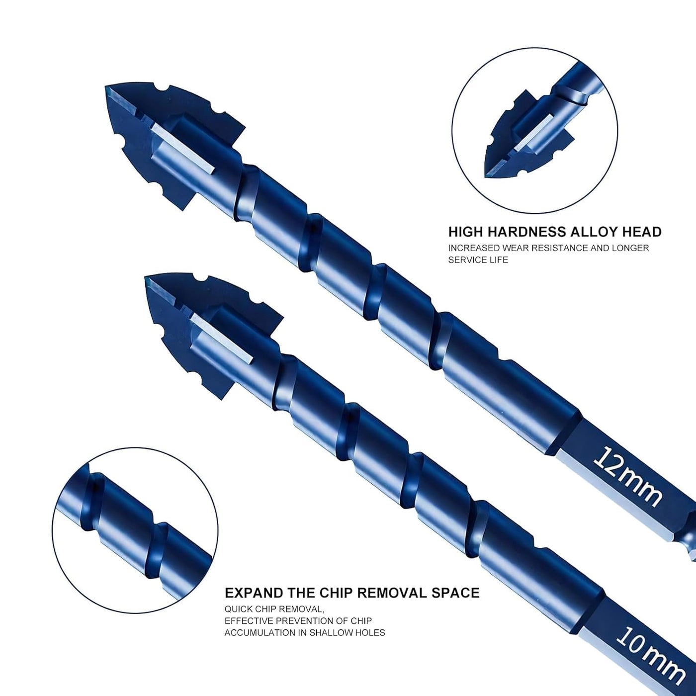 Serrated Masonry Drill Bit Set - Carbide-tipped 5-piece 6/8/10/12mm