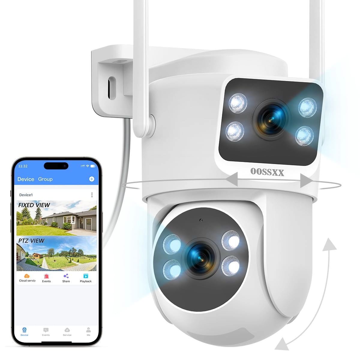 OOSSXX Dual Lens PTZ Outdoor Extend Security Camera 2.5K