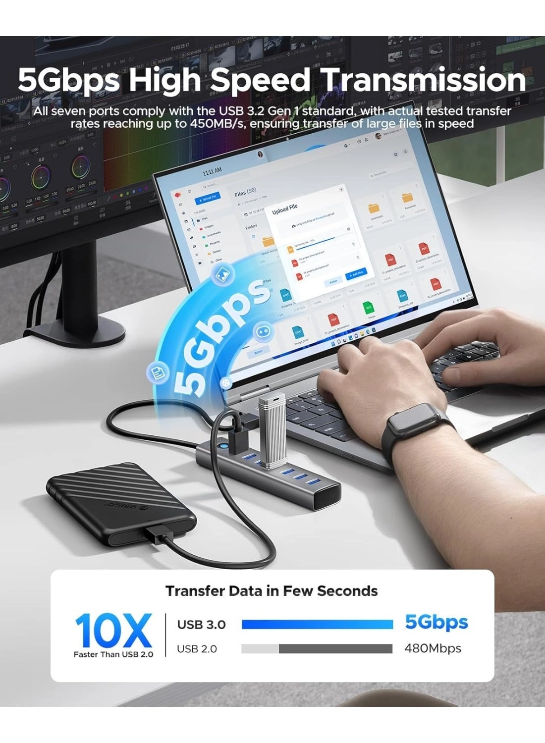 USB 3.0 Hub - 7 Port 5Gbps 5V/3A Type-C Power Port