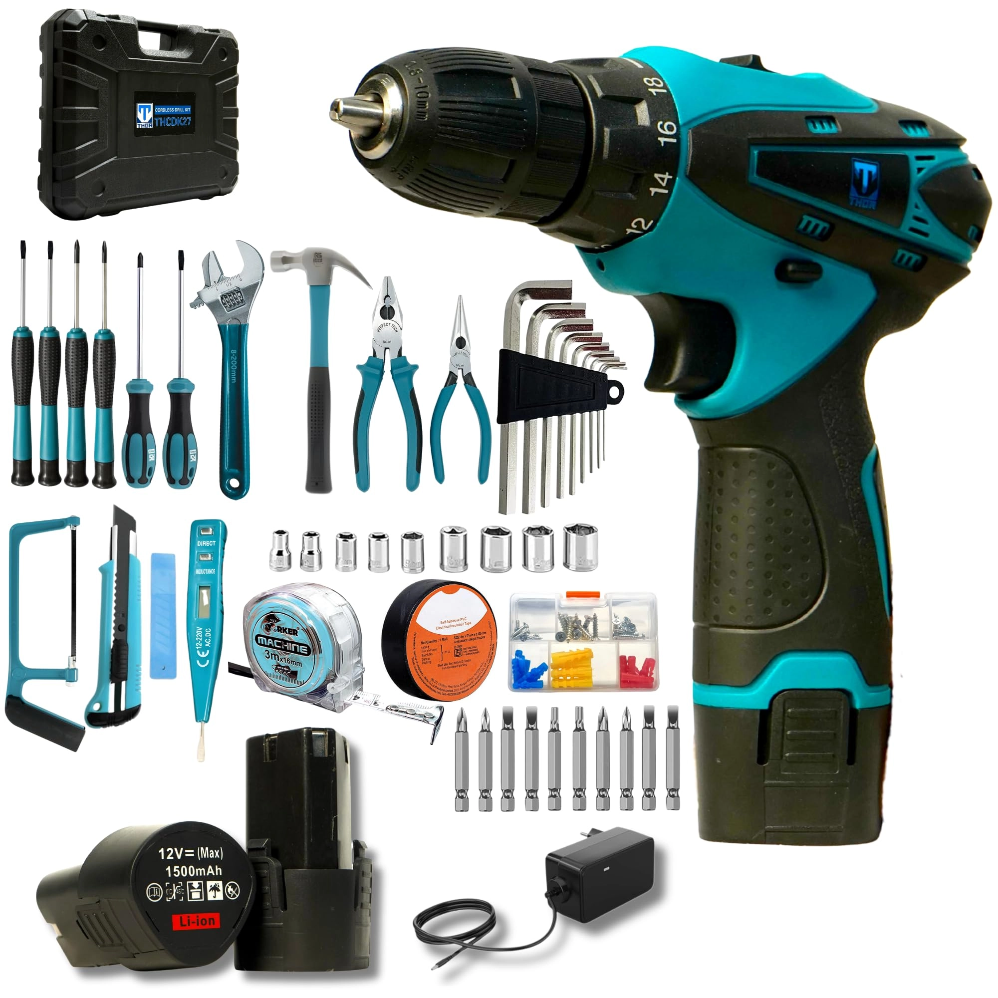 XLNT 12V Cordless Drill Kit - 1500 Milliamp Hours
