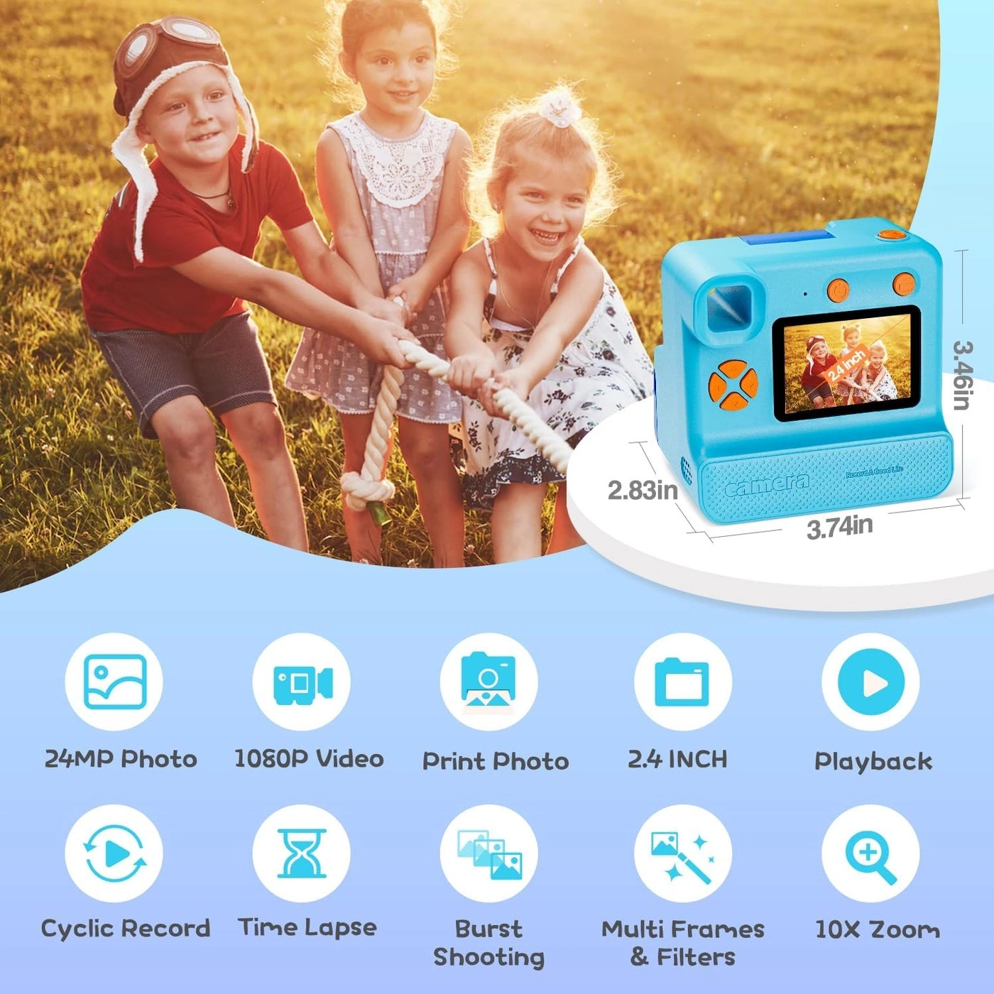 Kids Instant Print Camera - 1080P 32GB