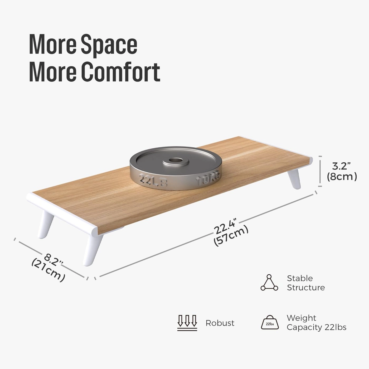 Monitor Stand Riser - 22.4" x 8.3" Natural Wood