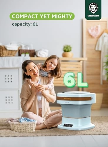 Green Lion Portable 6L Washing Machine, 3 Modes, 4/5/10 Mins, 36W, 300 RPM, 110V-240V, 50/60Hz, Blue