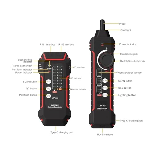 NF-802 - RJ11, RJ45, Cat5, Cat6, LAN, Ethernet, Telephone Multifunction Cable Tester & Tracker