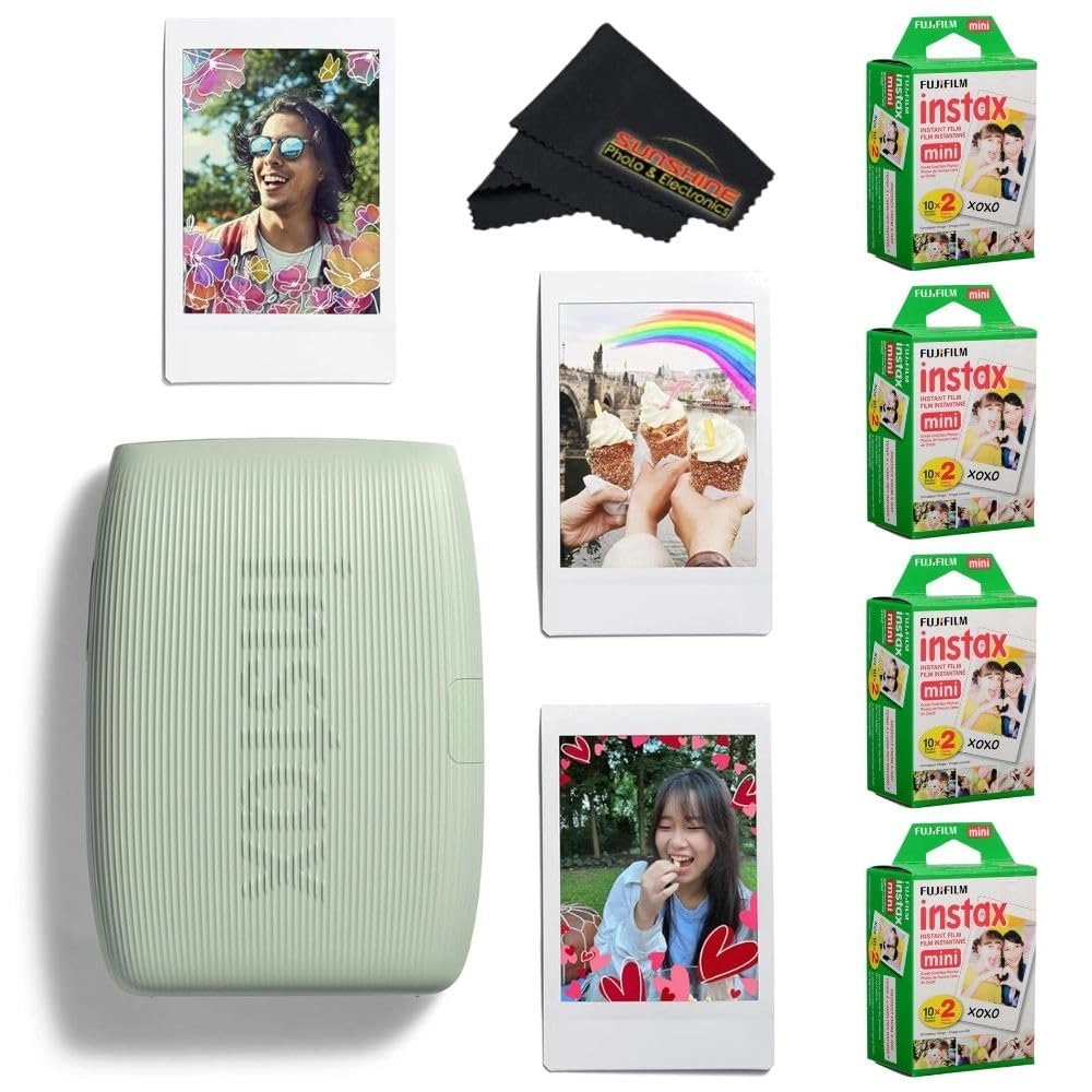 Fujifilm INSTAX MINI LINK 3 + Instax Mini Film - 40 Sheets + Instax Mini LINK 3 Protective Case - Green + Camera and Lens Cleaning Cloth