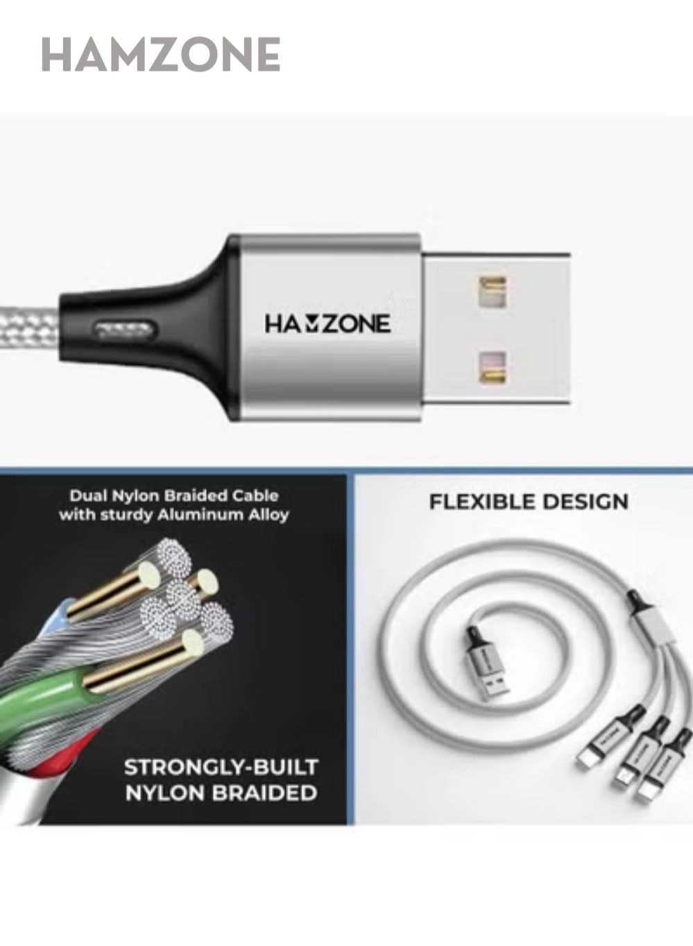 3 in 1 Fast Charging Cable 100 W USB-C to Lightning 1.2m