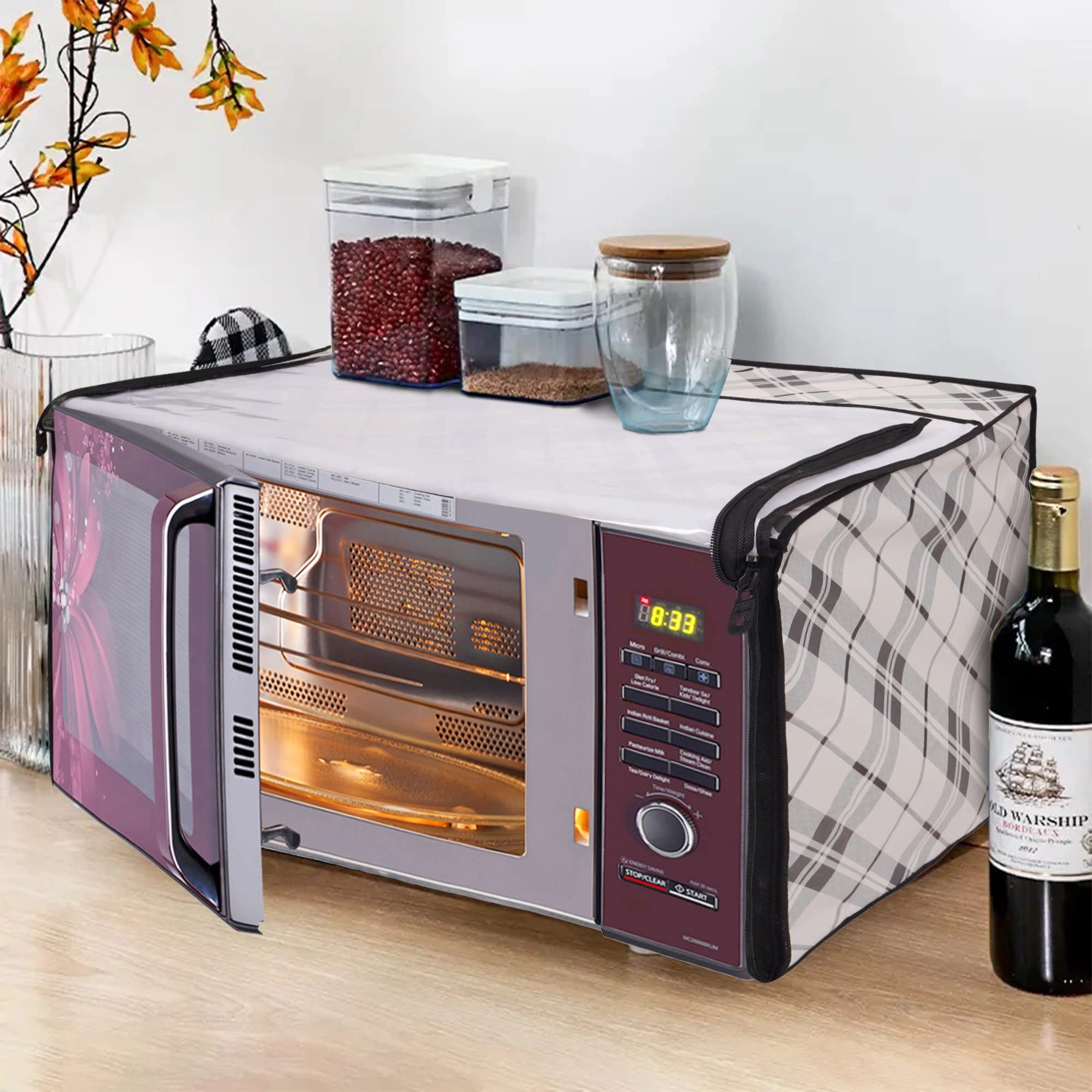 Glassiano Microwave Oven Cover - (54 cm X 50 cm X 33 cm) Left