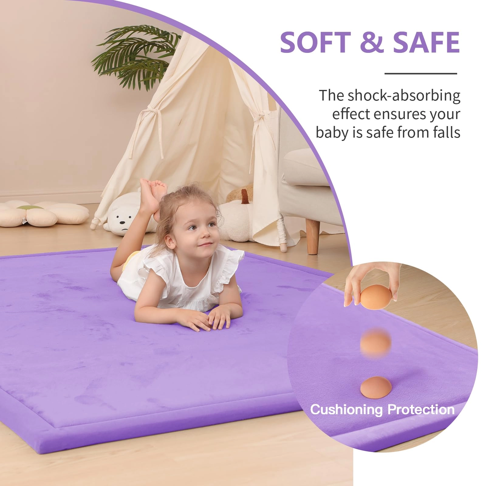 Baby Activity Play Mat - 79"x118" 1.3" Thick Cream